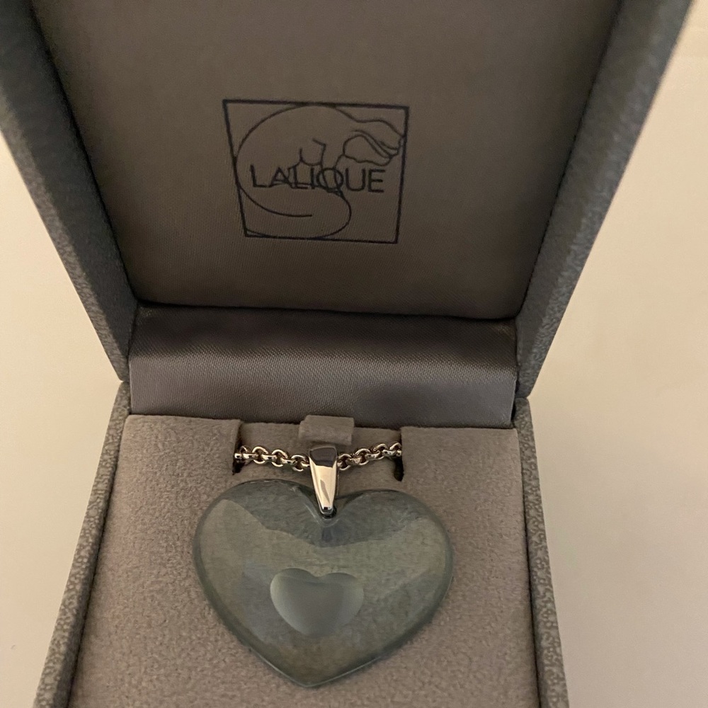Lalique Heart Pendant Crystal & Silver with Sterling Silver Chain